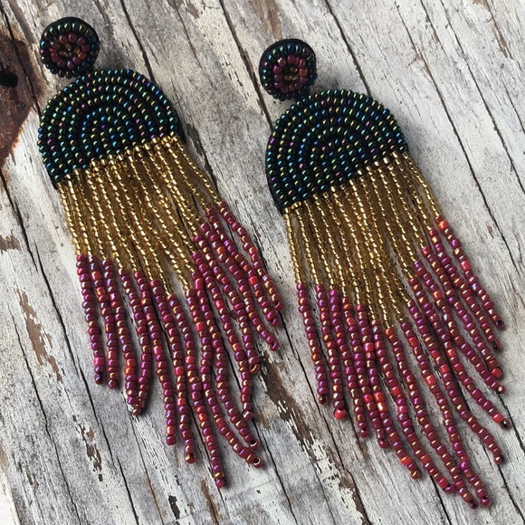 Artisan Seed Bead Statement Drop Earrings! - Picture 3 of 6